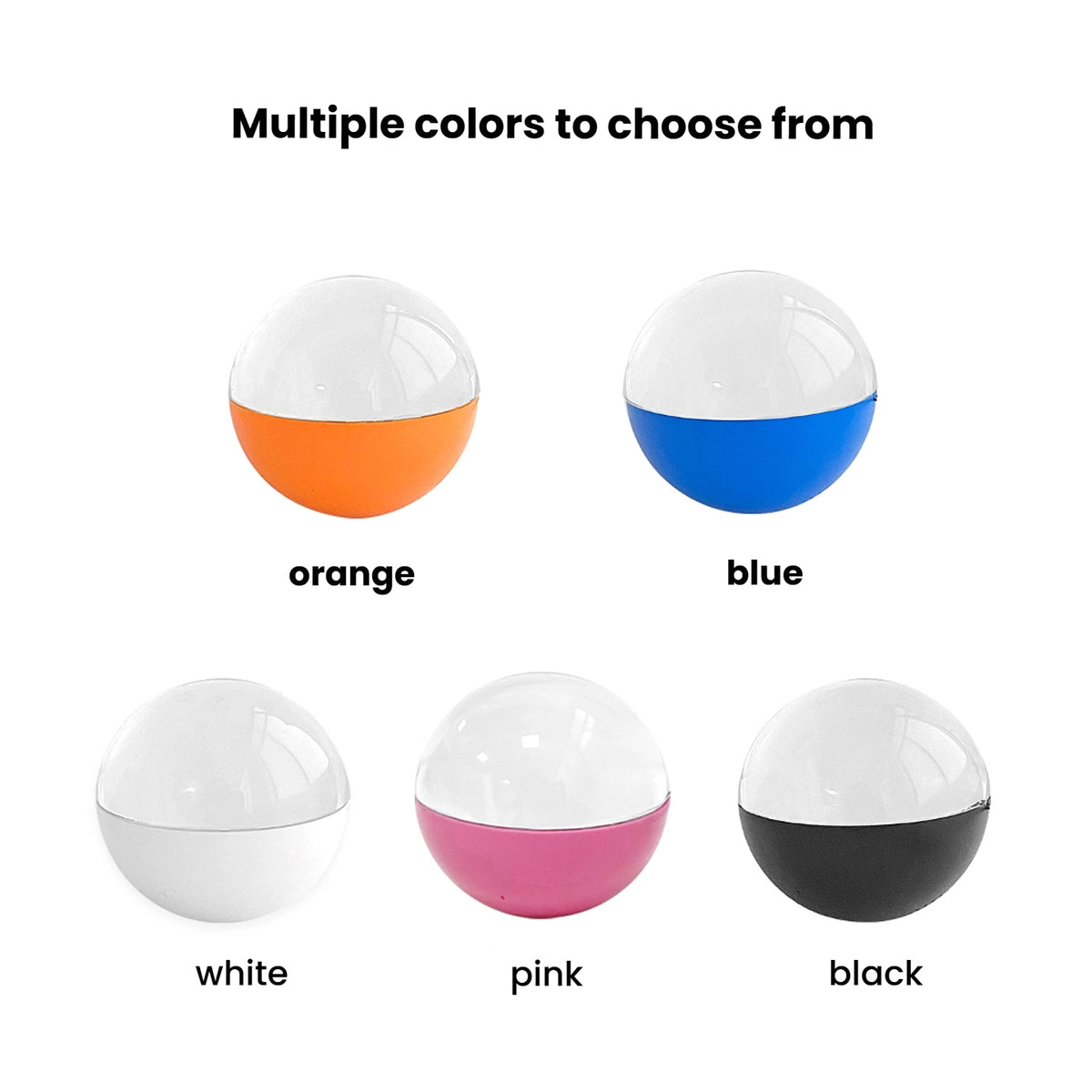 Custom video ornament with upload-your-own-media feature shown in five color options: orange, blue, white, pink, and black.
